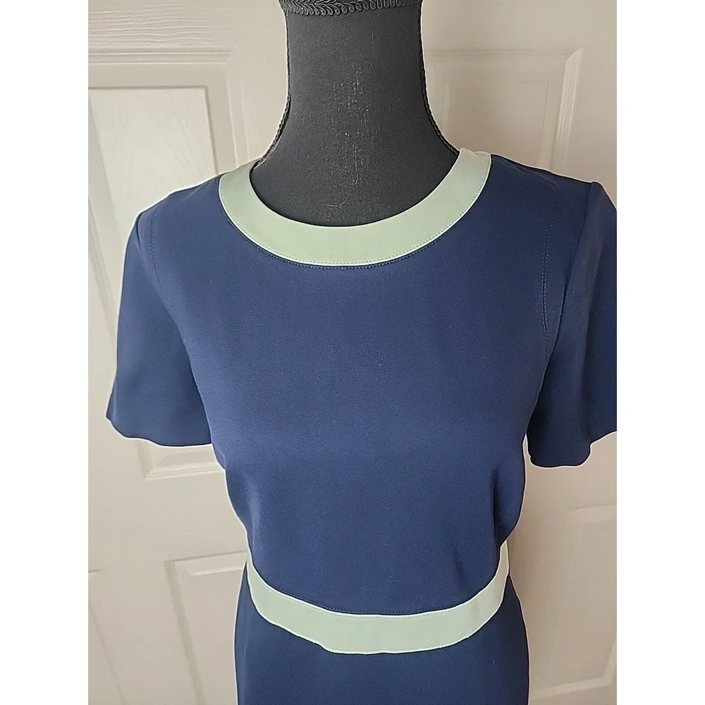 Tory‎ Burch L Colorblock Ponte Dress Navy Blue Mint Green Mini Classic Designer